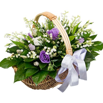 Basket of Lily of the Valley and Lisianthus