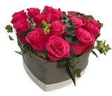 Beautiful Box of Cerise Roses with Greenery - Flowers Box London