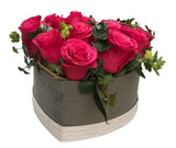 Beautiful Box of Cerise Roses with Greenery - Flowers Box London