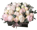 Box of Beautiful Pink and White Peonies with Greenery - Flowers Box London