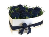 Box of Blue Roses with Greenery - Flowers Box London