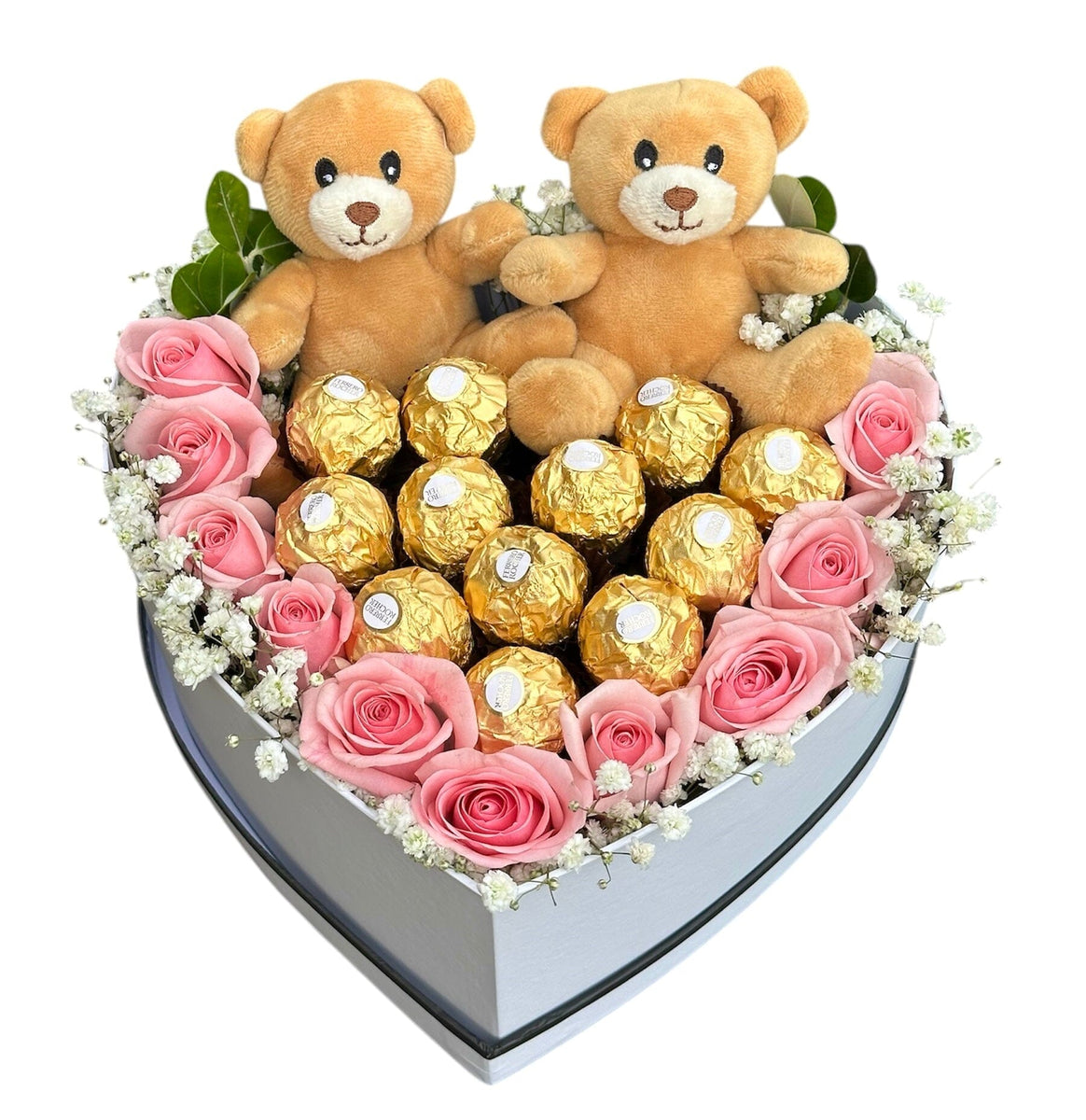 Sweet Box of Roses with Phalaenopsis and Foam Teddy
