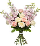 Delphinium with Pink and White Roses Bouquet - Flowers Box London