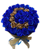 Elegant Blue and Gold Roses Initial Flower Box - Flowers Box London