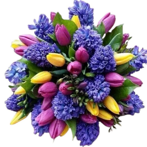 Hyacinth with Yellow & Pink Tulips Bouquet