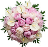 Luxury Bouquet of Pink and White Peonies with Anthurium - Flowers Box London