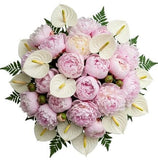 Luxury Bouquet of Pink and White Peonies with Anthurium - Flowers Box London