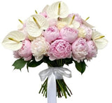 Luxury Bouquet of Pink and White Peonies with Anthurium - Flowers Box London