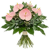 Pink Anthurium with Wax Flowers and Greenery Bouquet - Flowers Box London