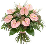 Pink Anthurium with Wax Flowers and Greenery Bouquet - Flowers Box London