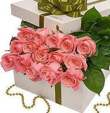 Dozen Pink Roses Luxury Box - Flowers Box London
