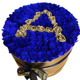 Elegant Blue and Gold Roses Initial Flower Box - Flowers Box London