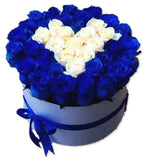 Luxury White Heart on Blue Box - Flowers Box London