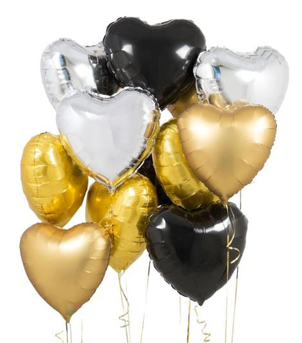 Mat Gold Black and Silver Heart Balloon Set
