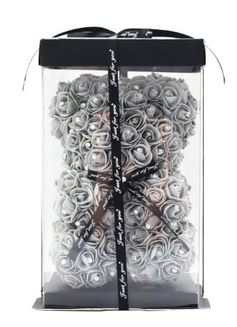 Mini Luxury Gray with Diamonds Rose Teddy Bear