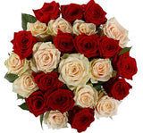 Peach and Red Roses Bouquet - Flowers Box London