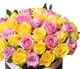 Pink and Yellow Roses Hat Box - Flowers Box London