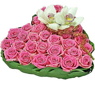 Pink Roses Heart with Orchids Corsage