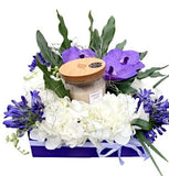 Purple Flower Box with a Candle - Flowers Box London
