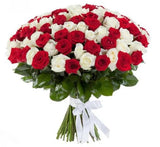 Red and White Roses Bouquet - Flowers Box London