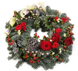 Red Roses Festive Christmas Wreath - Flowers Box London