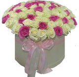 White and Pink Roses Box - Flowers Box London