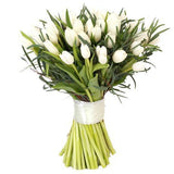 White Tulips with Greenery Bouquet - Flowers Box London