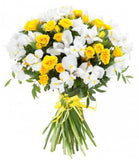 Yellow Spray Roses with Iris Bouquet - Flowers Box London