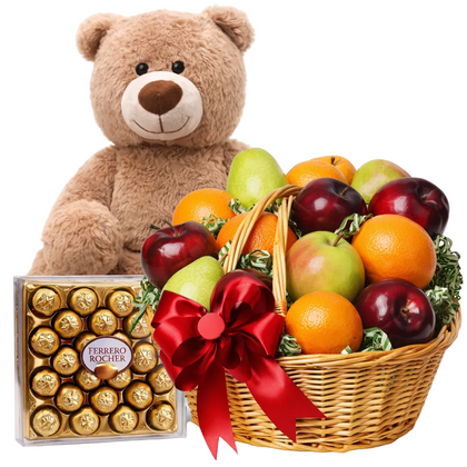 Ferrero Rocher and Fruit Basket with Teddy Bear