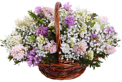 Aromatic Basket of Hyacinth and White Freesias