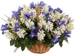 Basket of White Hyacinth and Blue Irises
