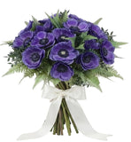 Blue Anemone Bouquet with Greenery