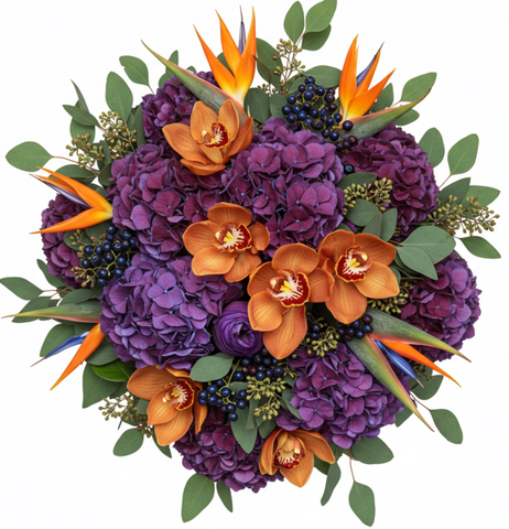 Bouquet of Hydrangea with Cymbidium Orchids and Exotic Accent