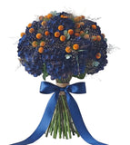 Bouquet of Navy Blue Hydrangea with Craspedia