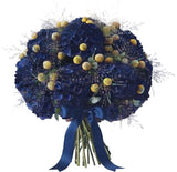 Bouquet of Navy Blue Hydrangea with Craspedia
