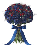 Bouquet of Navy Blue Hydrangea with Craspedia