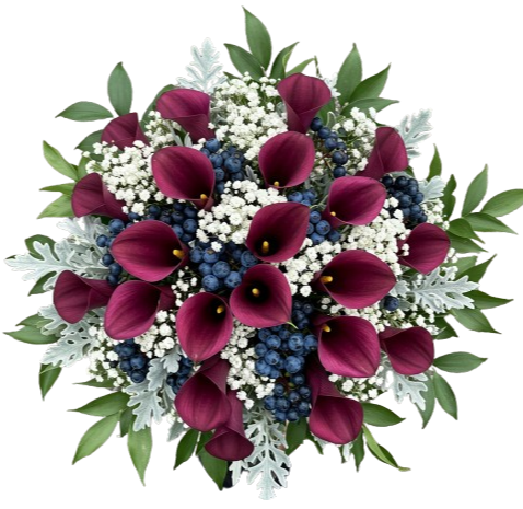 Calla Lily with Gypsophila and Blueberries Bouquet