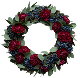 Burgundy Carnations with Blueberries Door Wreath