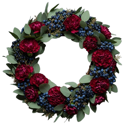 Burgundy Carnations with Blueberries Door Wreath
