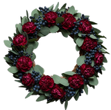 Burgundy Carnations with Blueberries Door Wreath