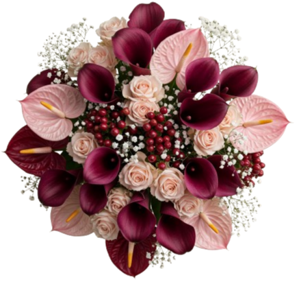 Charming Bouquet of Calla Lily with Anthurium and Spray Roses