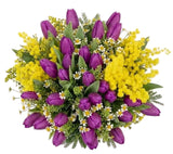 Charming Bouquet of Mimosa With Tulips and Tanacetum