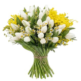 Charming Bouquet of Mimosa With Tulips and Tanacetum