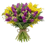 Charming Bouquet of Mimosa With Tulips and Tanacetum