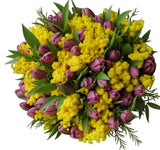 Charming Bouquet of Mimosa and Tulips
