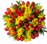 Charming Bouquet of Mimosa and Tulips