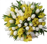 Charming Bouquet of Mimosa and Tulips