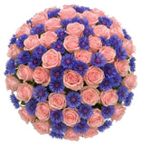 Elegant Bouquet of Roses with Blue Corflowers