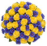 Elegant Bouquet of Roses with Blue Corflowers