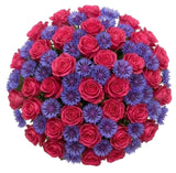 Elegant Bouquet of Roses with Blue Corflowers